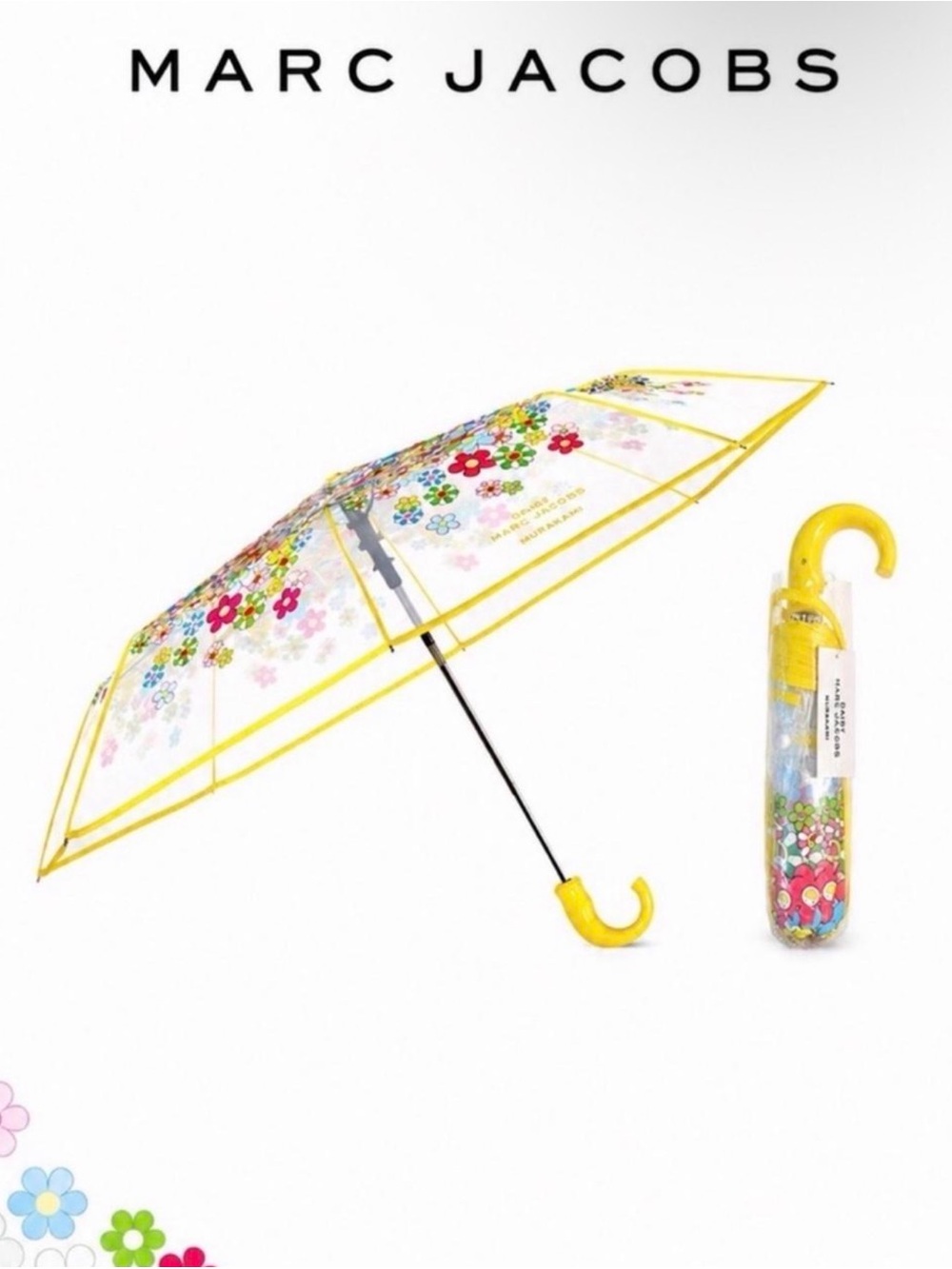 Marc Jacobs x Takashi Murakami Daisy Floral Clear Umbrella Rare Yellow NWT